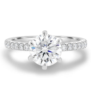 Round Cut Pave Lab Grown Diamond Engagement Ring with sparkling round center and pave band