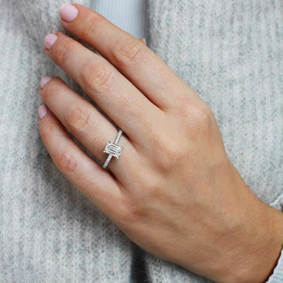 1.0 - 3.0 CT Emerald  Lab Grown Diamond Pave Style Engagement Ring