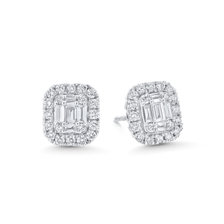 2.10 TCW Round & Baguette Moissanite Diamond Stud Earrings - violetjewels