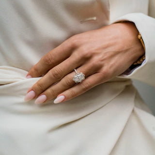 1.50-3.50 CT Radiant Shaped Lab Grown Diamond Hidden Halo & Pave Engagement Ring