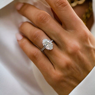 3.0-5.0 CT Oval Shaped Lab Grown Diamond Hidden Halo & Pave Engagement Ring