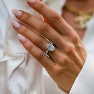 2.50-4.50 CT Oval Shaped Lab Grown Diamond Pave Engagement Ring