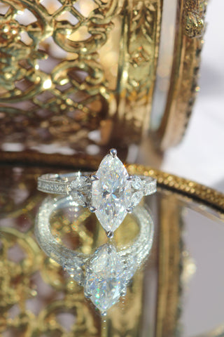 Marquise cut diamond engagement ring with pave setting in 1.5 to 3.5 carat size.