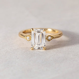 1.0-3.0 CT Emerald  Lab Grown Diamond Three Stone Style Engagement Ring