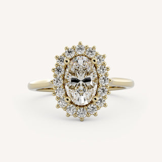 1.30 CT - 3.50 CT Oval Diamond Halo Engagement Ring