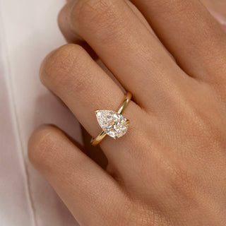 2.0 - 4.0 CT Pear  Lab Grown Diamond Hidden Halo Style Engagement Ring