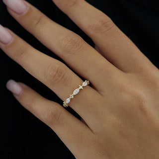 0.50 TCW Marquise And Round Cut Alternative Moissanite Wedding Band - violetjewels