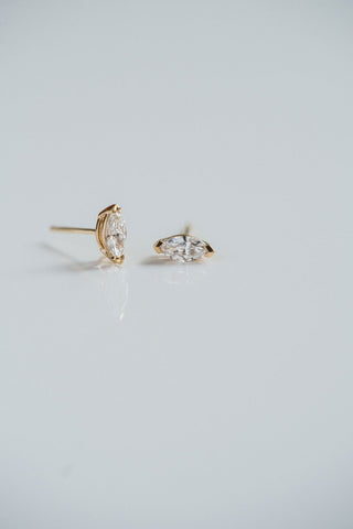 0.40 TCW Marquise Moissanite Diamond Half Bezel Stud Earrings
