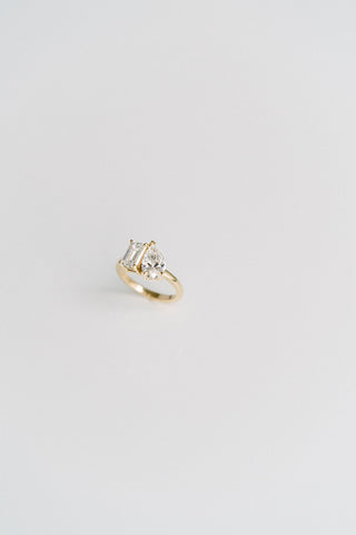 3.0 CT Pear & Emerald  Lab Grown Diamond Two Stone Engagement Ring