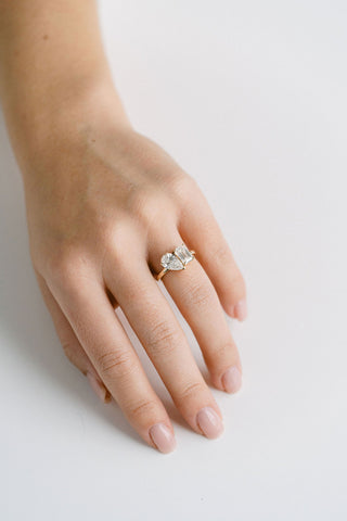 3.0 CT Pear & Emerald  Lab Grown Diamond Two Stone Engagement Ring