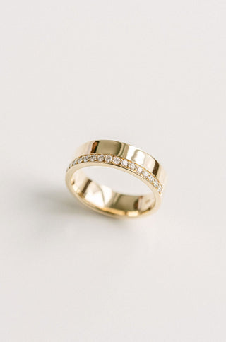 0.10 TCW Round EF-VVS Diamond Offset Pave  Wedding Band