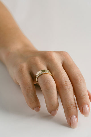 0.10 TCW Round EF-VVS Diamond Offset Pave  Wedding Band