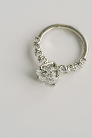 Round lab grown diamond engagement ring with pave band in 14K gold, designed for maximum brilliance and modern elegance.