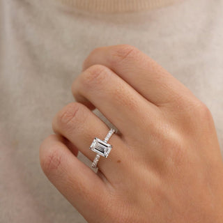 1.70 - 3.70 CT Emerald  Lab Grown Diamond Pave Style Engagement Ring