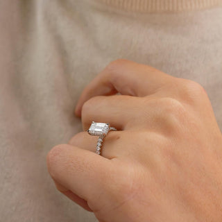 1.70 - 3.70 CT Emerald  Lab Grown Diamond Pave Style Engagement Ring