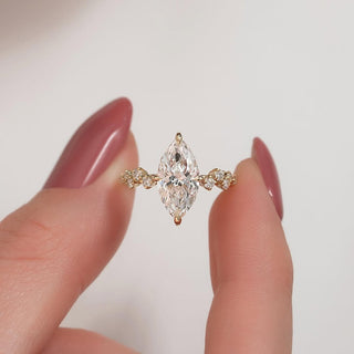 1.0–3.0 CT marquise cut CVD diamond engagement ring with pave setting in 14K gold, designed for elegant, eye-catching sparkle.