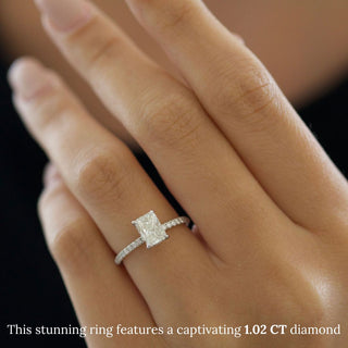 Radiant Diamond Pave Engagement Ring with radiant cut center and sparkling pave band