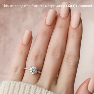 1.50 CT - 3.50 CT Round F/VS1 CVD Diamond Hidden Halo Engagement Ring With Pave Setting - violetjewels