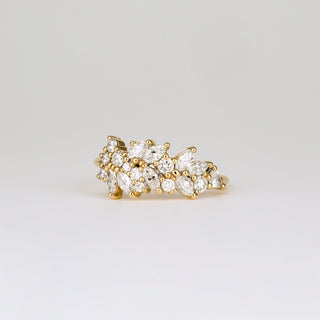 0.92 TCW Round & Marquise EF-VVS Diamond Cluster Wedding Band