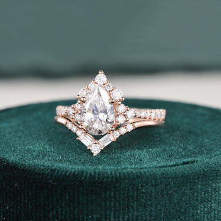 1.50 CT Pear Cut Cluster Art Deco Moissanite Bridal Ring Set - violetjewels
