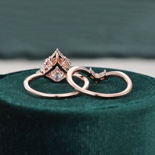 1.50 CT Pear Cut Cluster Art Deco Moissanite Bridal Ring Set - violetjewels