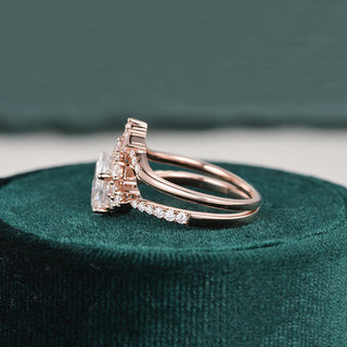 1.50 CT Pear Cut Cluster Art Deco Moissanite Bridal Ring Set - violetjewels