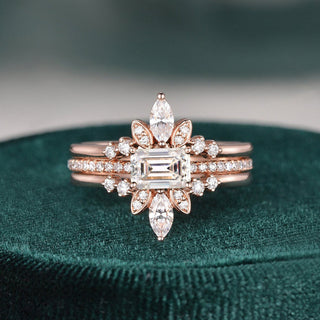 2.0 CT Emerald Cut Solitaire Pave Setting Moissanite Bridal Ring Set - violetjewels