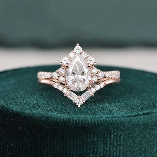 1.50 CT Pear Cut Cluster Art Deco Moissanite Bridal Ring Set - violetjewels