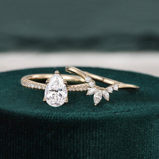1.0 CT Pear Cut Solitaire Pave Setting Moissanite Bridal Ring Set - violetjewels