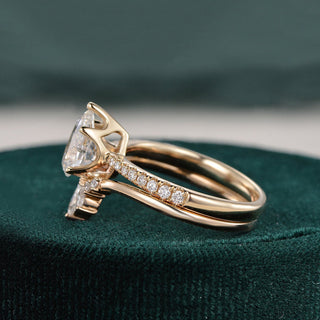 1.0 CT Pear Cut Solitaire Pave Setting Moissanite Bridal Ring Set - violetjewels