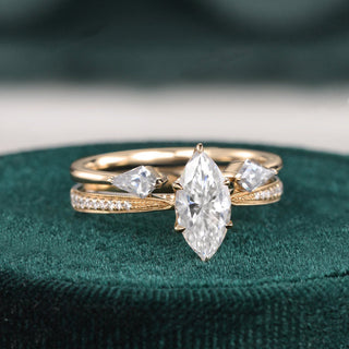 1.0 CT Marquise Cut Pave Moissanite Bridal Ring Set - violetjewels