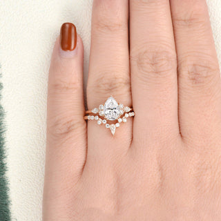 1.50 CT Pear Cut Cluster Moissanite Bridal Ring Set - violetjewels