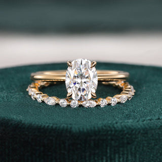 1.50 CT Oval Cut Solitaire Moissanite Bridal Ring Set - violetjewels