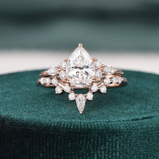 1.50 CT Pear Cut Cluster Moissanite Bridal Ring Set - violetjewels