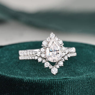 1.50 CT Pear Cut Cluster Moissanite Bridal Ring Set - violetjewels
