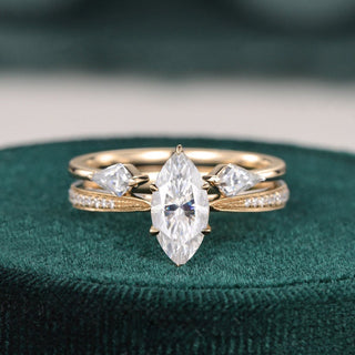 1.0 CT Marquise Cut Pave Moissanite Bridal Ring Set - violetjewels
