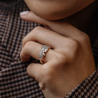 0.92 TCW Round & Marquise EF-VVS Diamond Cluster Wedding Band