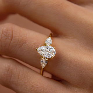 1.2 - 4.2 CT Pear  Lab Grown Diamond Three Stone Style Engagement Ring
