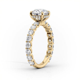 3 to 7 carat marquise CVD diamond ring with hidden halo and pave setting.