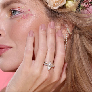 Marquise CVD diamond engagement ring with hidden halo and pave setting in 3 to 7 carats.