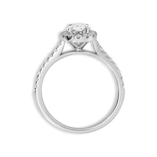 Oval lab grown CVD diamond engagement ring with halo and pave design – 1.02 to 3.0 CT range.