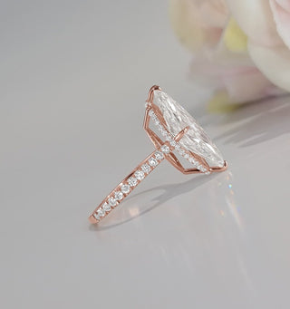 Marquise CVD diamond engagement ring with hidden halo and pave setting, 3 to 7 carats.