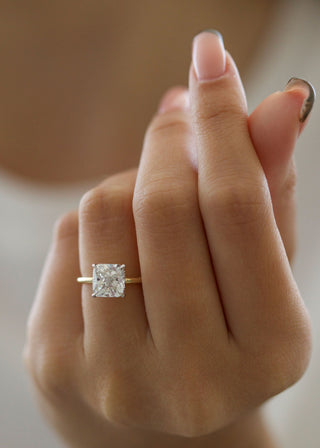 3.03ct Radiant F-VS2 Diamond Engagement Ring With Hidden Halo Setting - violetjewels