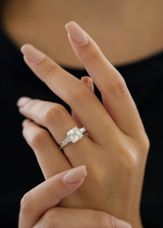 3.01ct Asscher D-VVS2 Diamond 3 Stones Engagement Ring - violetjewels