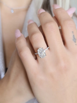 3.0 CT Oval Cut Hidden Halo G/VS1 Lab Grown Diamond Engagement Ring - violetjewels