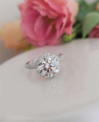 3.0 CT Round Cut Hidden Halo Style F/VS1 Lab Grown Diamond Engagement Ring - violetjewels