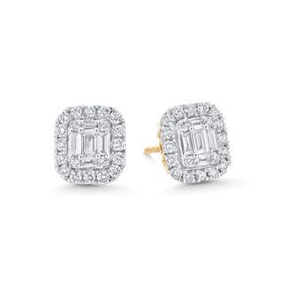 2.10 TCW Round & Baguette Moissanite Diamond Stud Earrings - violetjewels