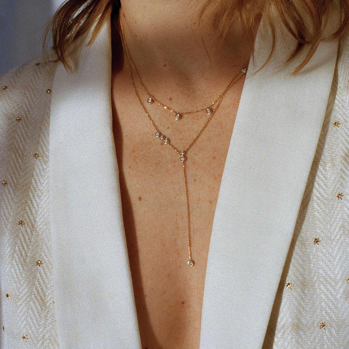0.30 TCW Round Moissanite Diamond Bezel Starstruck Lariat Pendent Necklace - violetjewels