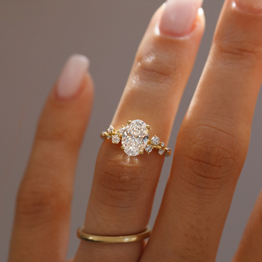 1.3 CT Oval Diamond Silhouette Cluster Engagement Ring