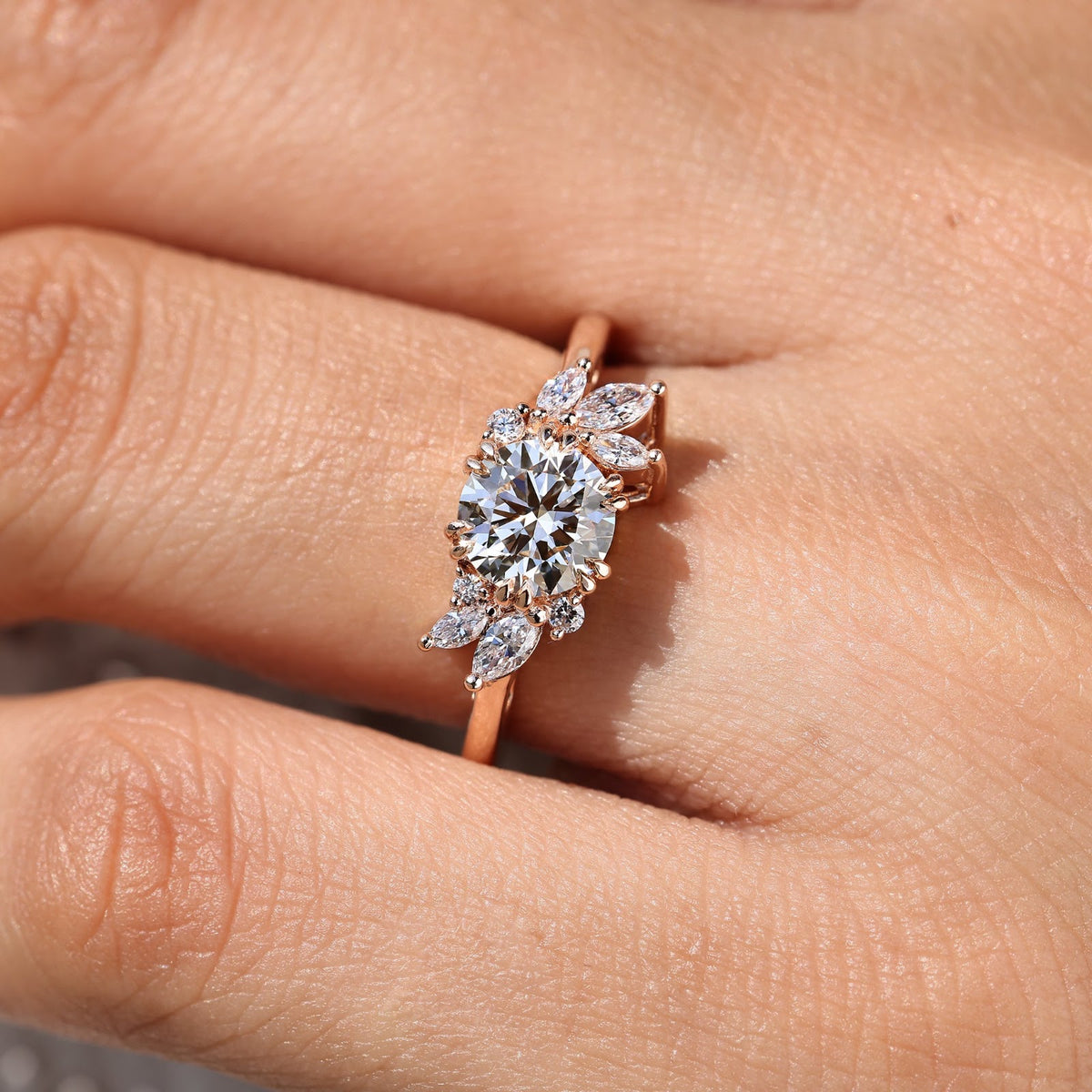 1.0 CT Round Diamond Floating Cluster Engagement Ring